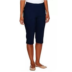 Susan Graver Ultra Stretch Pull-on Pedal Pushers NAVY BLUE Womens Size XS